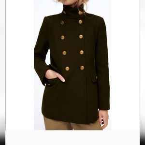 NWT ZARA Manteco Olive Gold Button Wool Coat XL